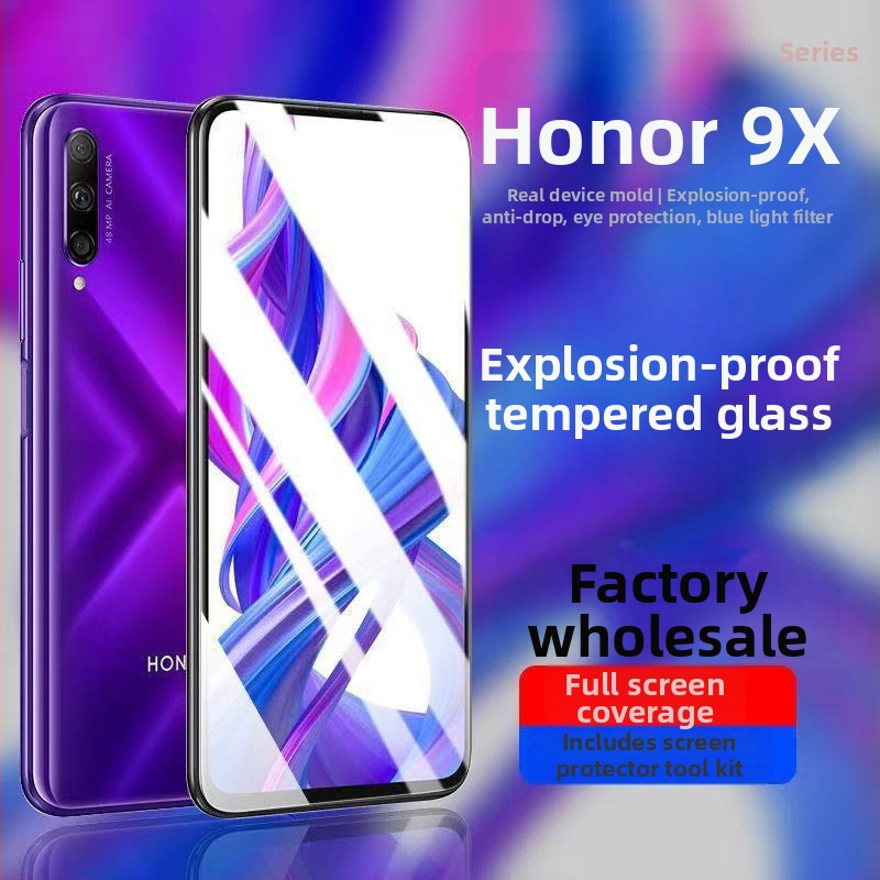 Protektor obrazovky z tvrdeného skla pre HONOR 9X/9X Pro s plným pokrytím, HD ostrosťou, proti otlačkom prstov a proti modrému svetlu