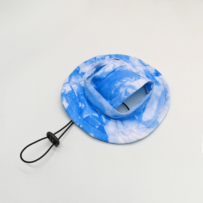 Pălărie pescărească pentru animale de companie cu urechi expuse – Monocrom, pânză, țesătură simplă, vopsire tie-dye, vară, pentru câini și pisici