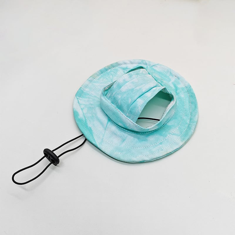 Pălărie pescărească pentru animale de companie cu urechi expuse – Monocrom, pânză, țesătură simplă, vopsire tie-dye, vară, pentru câini și pisici