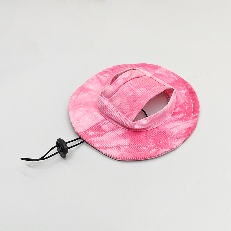Pălărie pescărească pentru animale de companie cu urechi expuse – Monocrom, pânză, țesătură simplă, vopsire tie-dye, vară, pentru câini și pisici