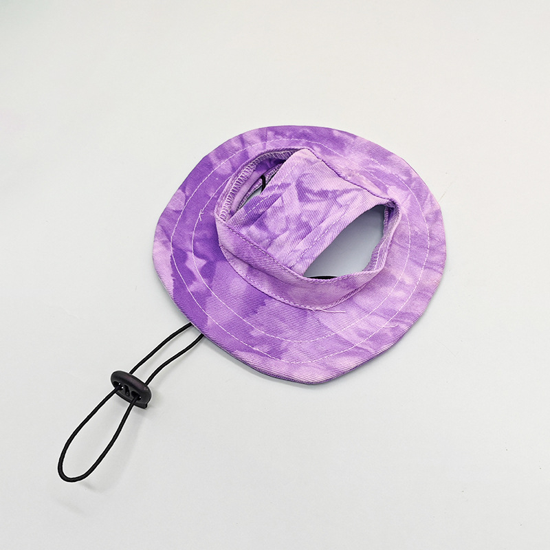 Pălărie pescărească pentru animale de companie cu urechi expuse – Monocrom, pânză, țesătură simplă, vopsire tie-dye, vară, pentru câini și pisici