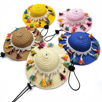 Pălărie de paie pentru animale de companie, model monocrom, țesătură simplă, potrivită pentru toate anotimpurile