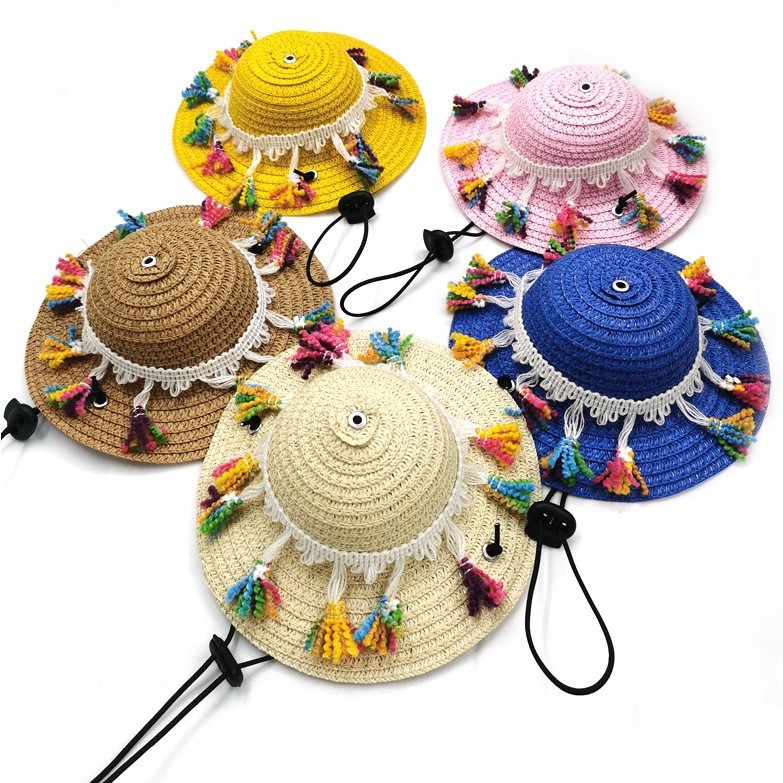 Pălărie de paie pentru animale de companie, model monocrom, țesătură simplă, potrivită pentru toate anotimpurile