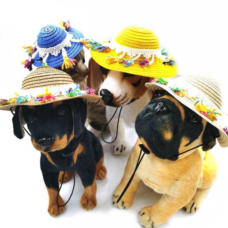 Pălărie de paie pentru animale de companie, model monocrom, țesătură simplă, potrivită pentru toate anotimpurile