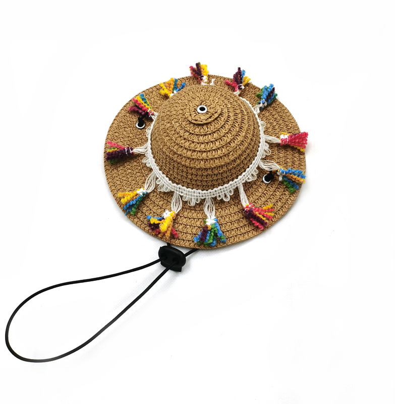 Pălărie de paie pentru animale de companie, model monocrom, țesătură simplă, potrivită pentru toate anotimpurile