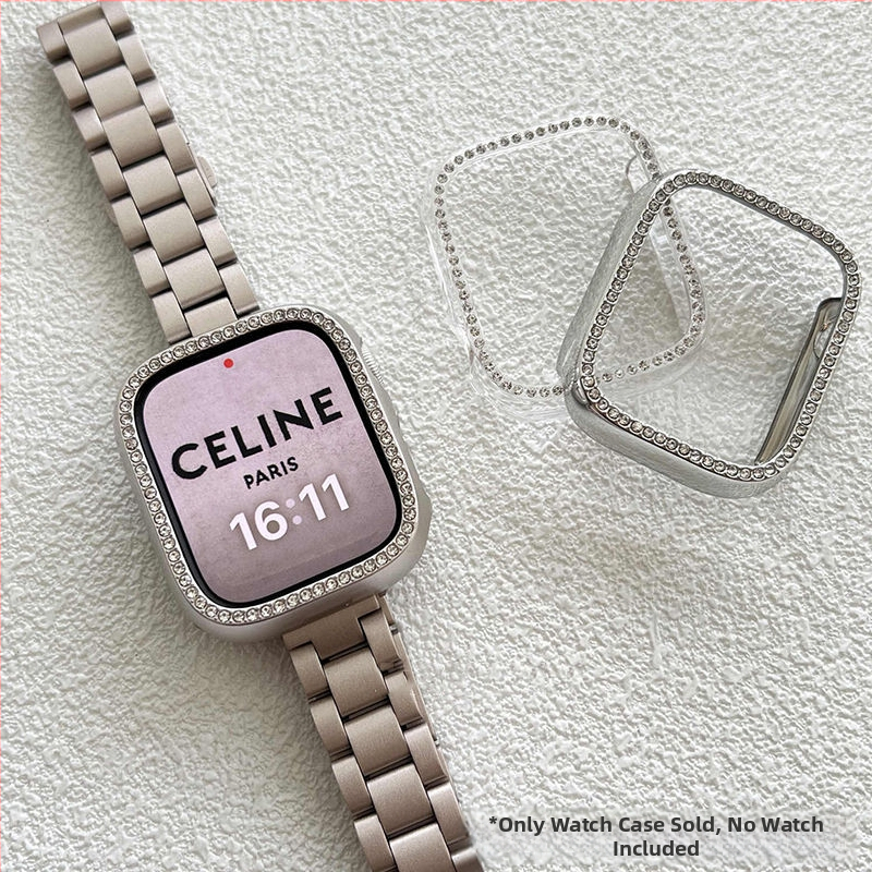 Puzdro pre Apple Watch 9 s diamantovým rámom, Ultra2 ochranný kryt, vhodné pre S10/S7/S5/S3.