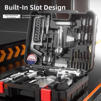 Akkumulátoros fúrókészlet lítium akkumulátorral és elektromos csavarhúzóval műanyag szerszámosládában