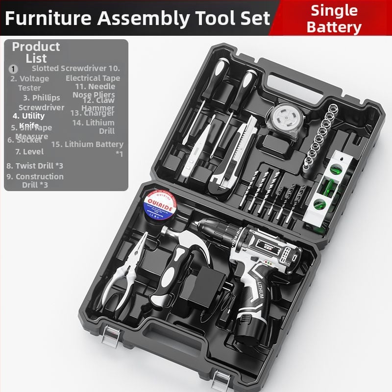 Akkumulátoros fúrókészlet lítium akkumulátorral és elektromos csavarhúzóval műanyag szerszámosládában