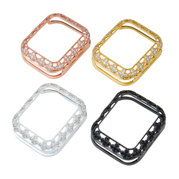 Ochranný kryt pre Apple Watch Series 11/SE3 z meďe a zirkónmi, s vsadeným štvorlístkom