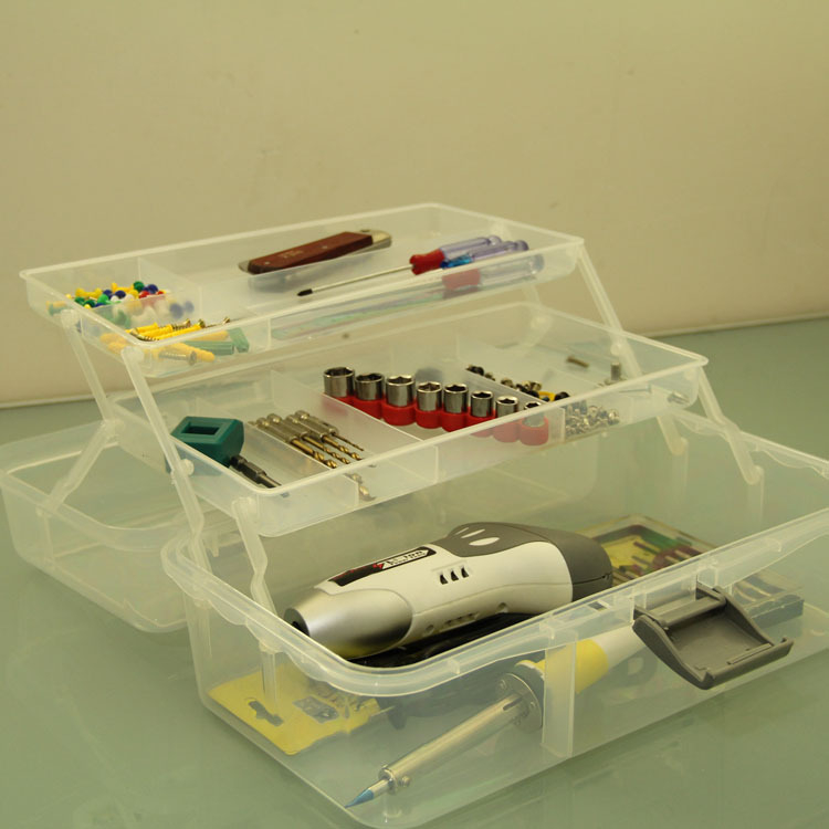 Háromrétegű összecsukható, átlátszó műanyag szerszámtartó doboz, művészethez, tároláshoz és manikűrhöz
