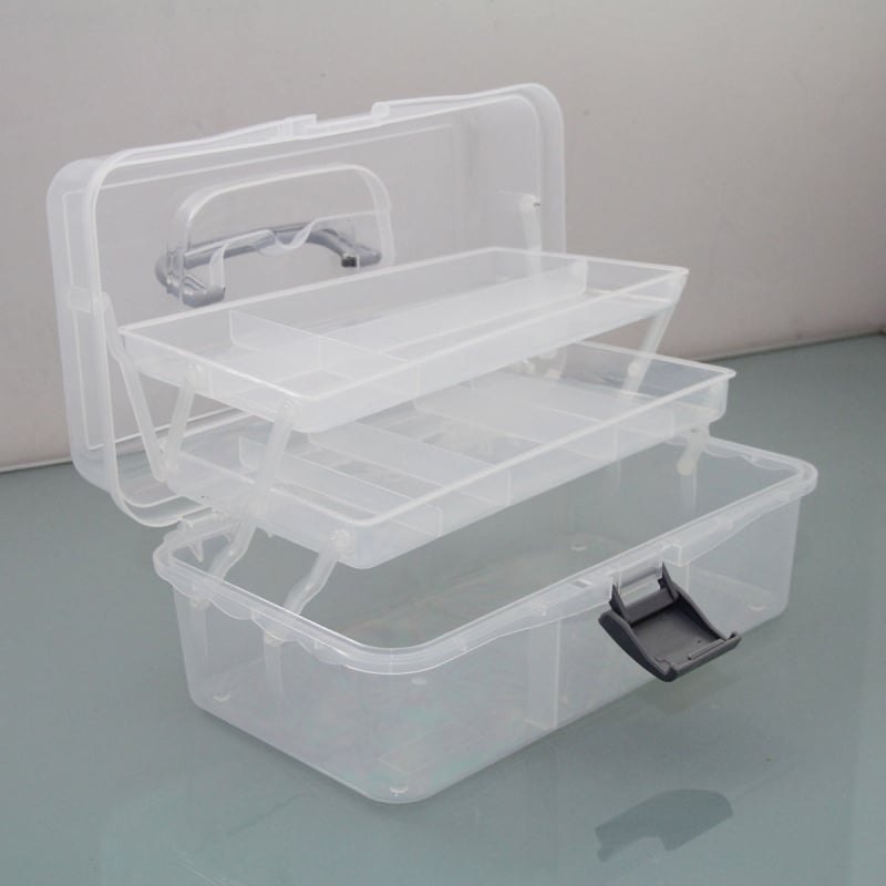 Háromrétegű összecsukható, átlátszó műanyag szerszámtartó doboz, művészethez, tároláshoz és manikűrhöz