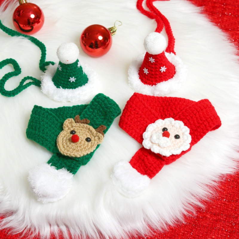 Set de Crăciun pentru animale de companie: eșarfă și pălărie pentru pisici și câini, lână, potrivire universală, fără import, fără licență IP