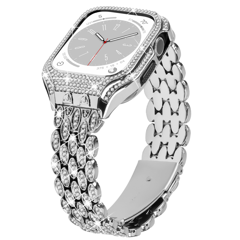 Metalna narukvica za Apple Watch s dijamantnom ugradnjom, težina 20 g, sklopiva kopča, moderan stil