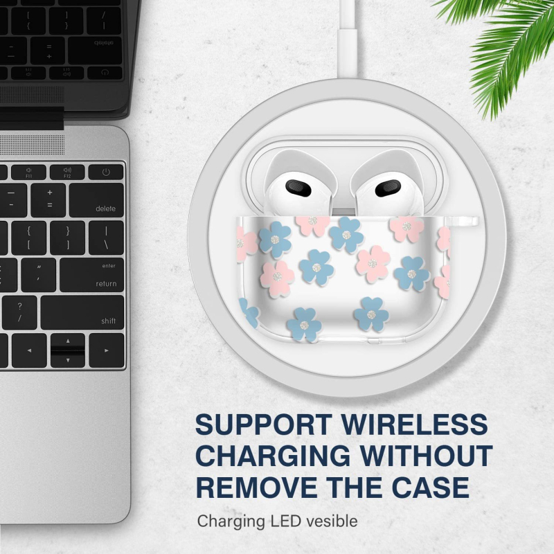 Prozirno zaštitno kućište sa šljokicama cvjetovima za AirPods Pro 2 – visoka prozirnost, otpornost na padove, kućište za 4. generaciju slušalica