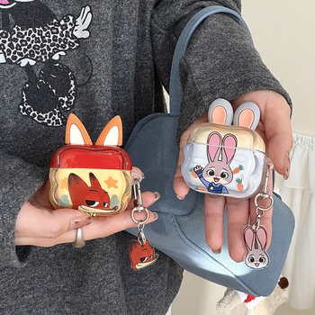 AirPods tok Zootopia design Nick és Judy, domborított TPU, hordozható, univerzális kompatibilitás Apple eszközökkel