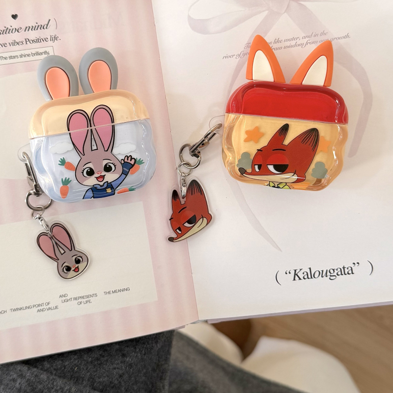 AirPods tok Zootopia design Nick és Judy, domborított TPU, hordozható, univerzális kompatibilitás Apple eszközökkel