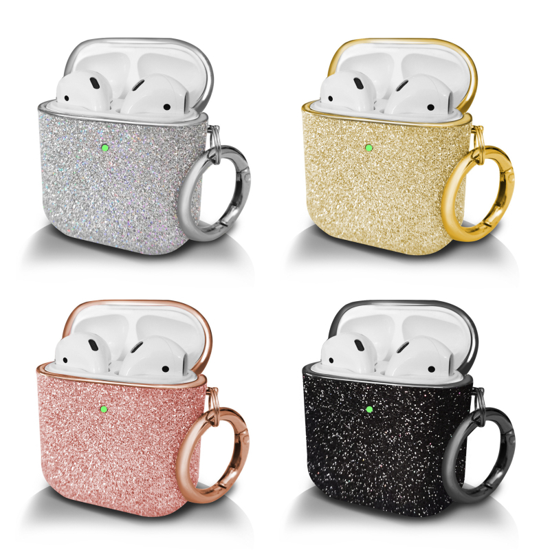 Husă de protecție pentru AirPods Pro/2/3, husă rigidă, PC material, electroplating, glitter design (Material: PC • Stil: Carcasă rigidă • Tehnologie: Electroplating • Design: Glitter • Potrivit: AirPods Pro/2/3)