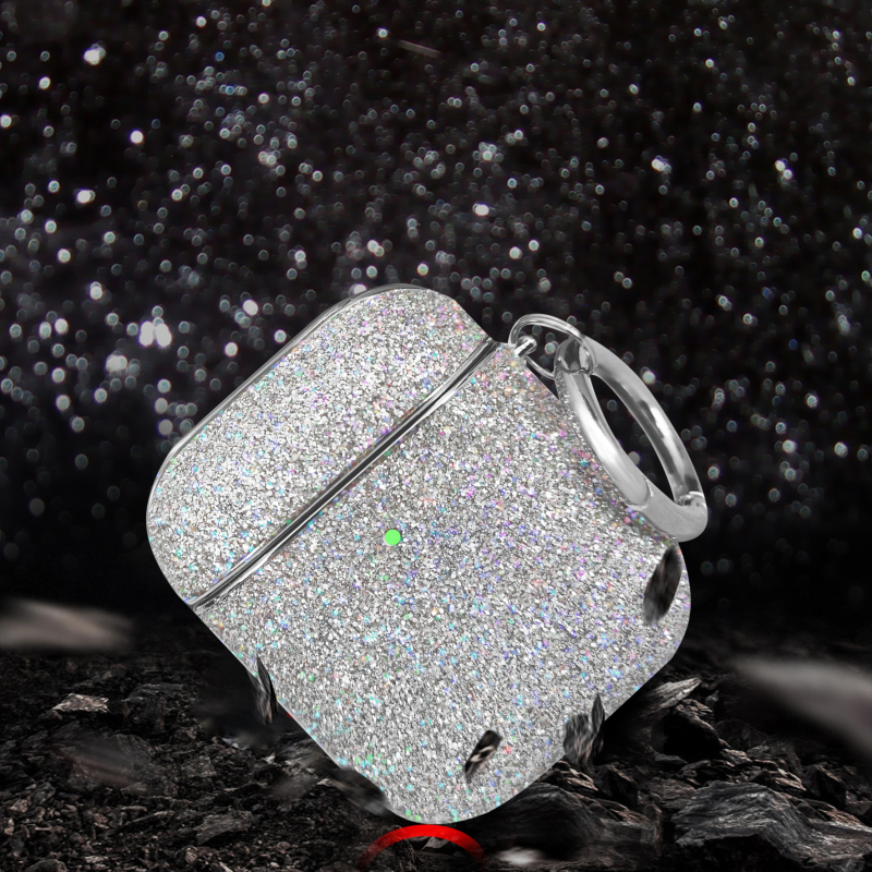 Husă de protecție pentru AirPods Pro/2/3, husă rigidă, PC material, electroplating, glitter design (Material: PC • Stil: Carcasă rigidă • Tehnologie: Electroplating • Design: Glitter • Potrivit: AirPods Pro/2/3)