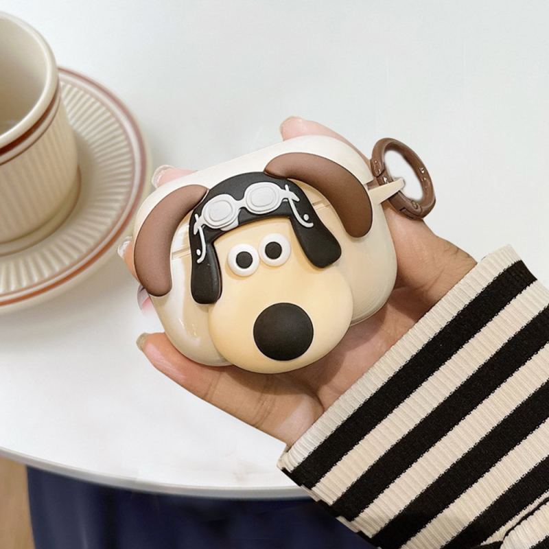 TPU védőtok Apple AirPods Pro 2-hoz, 3D karikatúra kutya dizájnnal, hordozható, all-in-one stílus, ragasztó kivitel