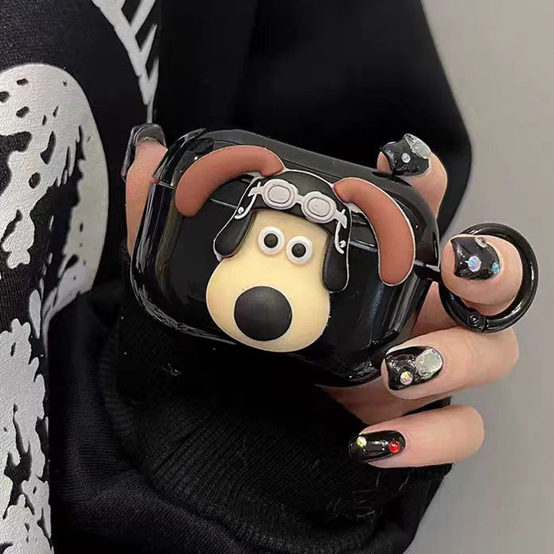 TPU védőtok Apple AirPods Pro 2-hoz, 3D karikatúra kutya dizájnnal, hordozható, all-in-one stílus, ragasztó kivitel