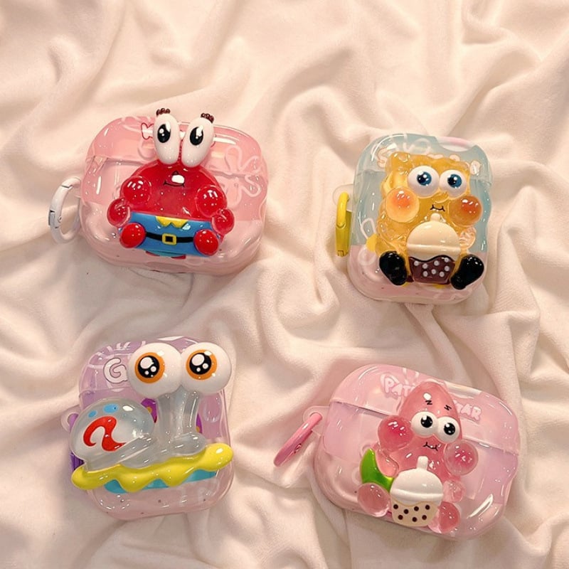 Калъф за AirPods с 3D дизайн на СпонджБоб (TPU • Карикатурен стил • Ръчна изработка • Персонализация • Съвместим с Apple AirPods)