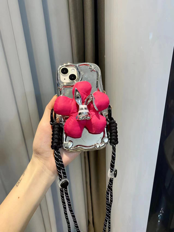 Plišani privjesak za mobitel s likom crtića zeka i cvijeća, uz kaiš crossbody – dekorativni dodatak