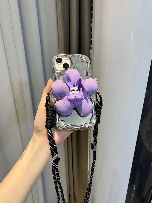 Plišani privjesak za mobitel s likom crtića zeka i cvijeća, uz kaiš crossbody – dekorativni dodatak