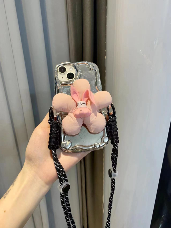 Plišani privjesak za mobitel s likom crtića zeka i cvijeća, uz kaiš crossbody – dekorativni dodatak