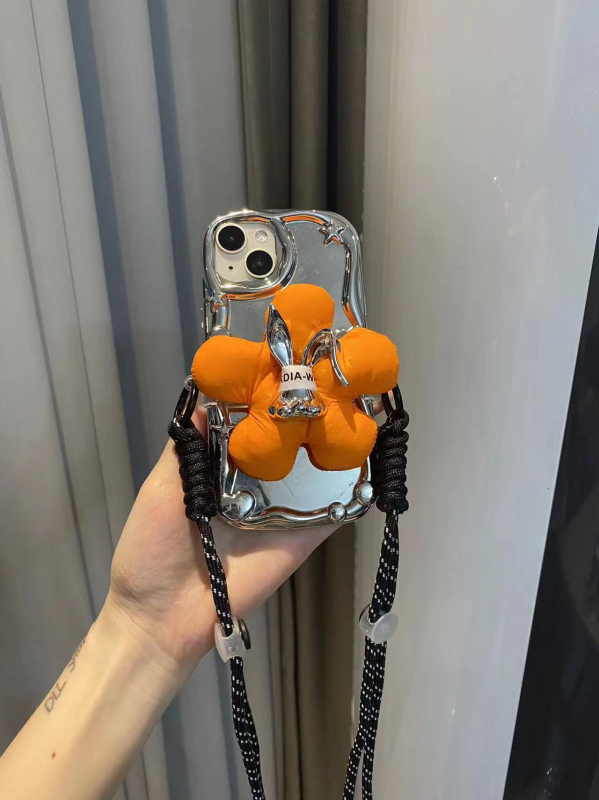 Plišani privjesak za mobitel s likom crtića zeka i cvijeća, uz kaiš crossbody – dekorativni dodatak