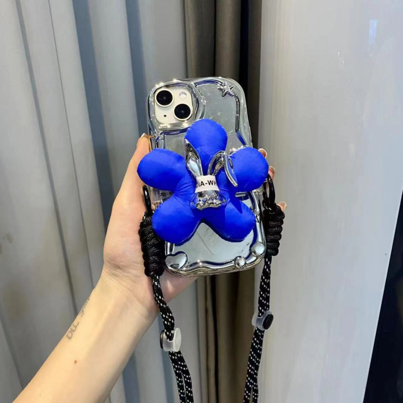 Plišani privjesak za mobitel s likom crtića zeka i cvijeća, uz kaiš crossbody – dekorativni dodatak