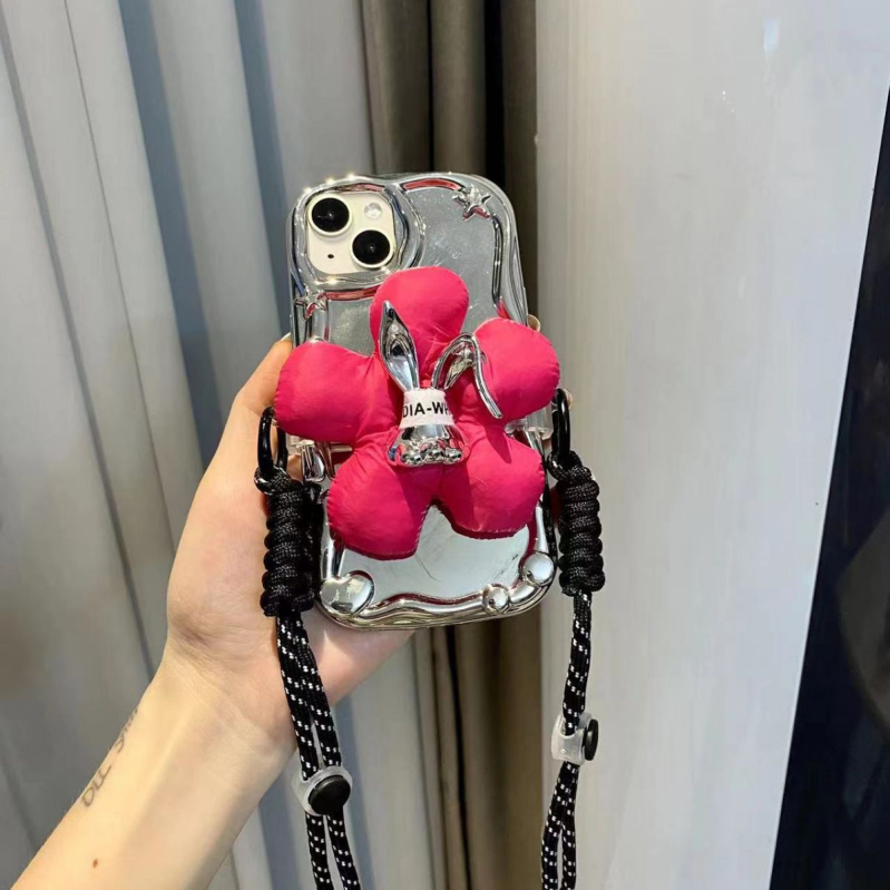 Plišani privjesak za mobitel s likom crtića zeka i cvijeća, uz kaiš crossbody – dekorativni dodatak