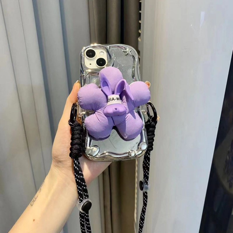 Plišani privjesak za mobitel s likom crtića zeka i cvijeća, uz kaiš crossbody – dekorativni dodatak