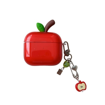 AirPods калъф със 3D ябълка и листа в Ins стил — силикон, мека обвивка, карикатурен дизайн, гравиране, съвместим с Apple