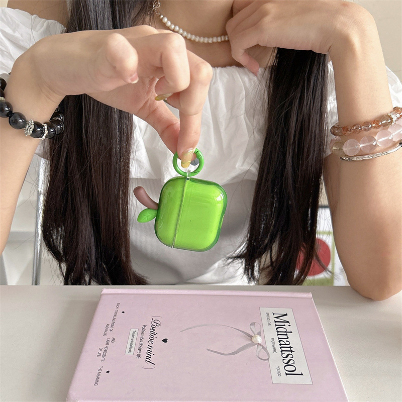 AirPods калъф със 3D ябълка и листа в Ins стил — силикон, мека обвивка, карикатурен дизайн, гравиране, съвместим с Apple