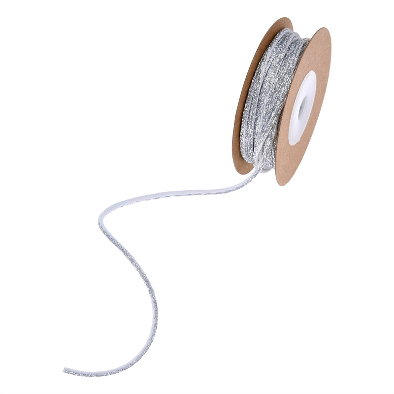 DIY szalag ajándékcsomagoláshoz – szövött szalag fémszálakkal, színkontraszt mintázat, 10 yard hosszúságú