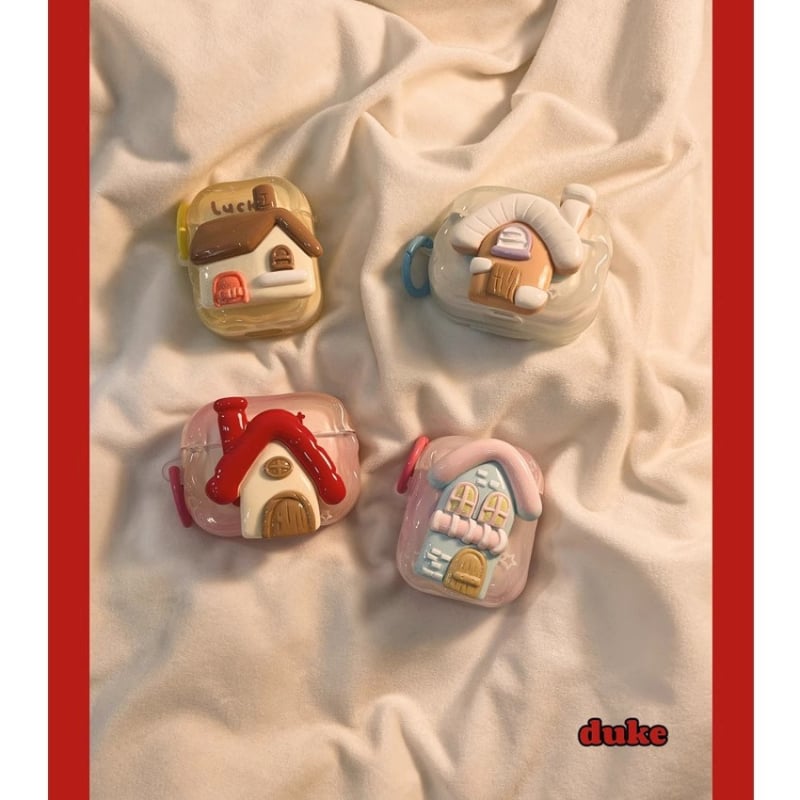 AirPods Pro триизмерен кейс във форма на къща, за 3-то поколение и съвместим с 4-то поколение, TPU тиснен релеф, мультяшен стил