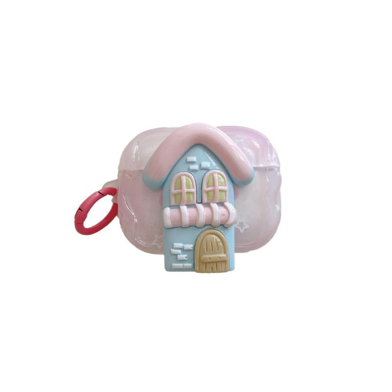 AirPods Pro триизмерен кейс във форма на къща, за 3-то поколение и съвместим с 4-то поколение, TPU тиснен релеф, мультяшен стил