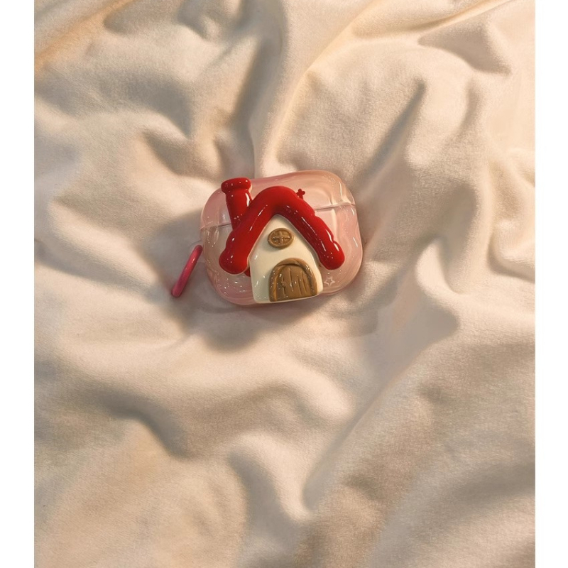 AirPods Pro триизмерен кейс във форма на къща, за 3-то поколение и съвместим с 4-то поколение, TPU тиснен релеф, мультяшен стил