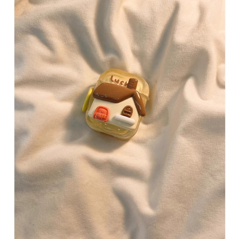 AirPods Pro триизмерен кейс във форма на къща, за 3-то поколение и съвместим с 4-то поколение, TPU тиснен релеф, мультяшен стил