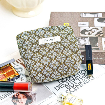 Τσαντάκι μακιγιάρ για γυναίκες, μοτίβο τετράφυλλου φύλλου, ύφασμα βαμμένο με νήματα, μεγάλος εσωτερικός χώρος, επένδυση κανβάς, φερμουάρ