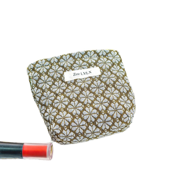 Τσαντάκι μακιγιάρ για γυναίκες, μοτίβο τετράφυλλου φύλλου, ύφασμα βαμμένο με νήματα, μεγάλος εσωτερικός χώρος, επένδυση κανβάς, φερμουάρ