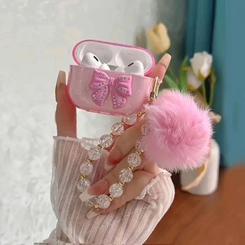 AirPods кейс с дизайн на панделка - мультяшен TPU калъф (Материал: TPU; Форма: преносим, полупрозрачен, всичко включено; Стил: Карикатура; Изработка: Инжекционно формоване; Подходящи модели: Apple)