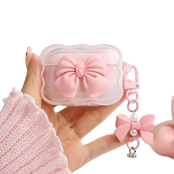 AirPods кейс с дизайн на панделка - мультяшен TPU калъф (Материал: TPU; Форма: преносим, полупрозрачен, всичко включено; Стил: Карикатура; Изработка: Инжекционно формоване; Подходящи модели: Apple)