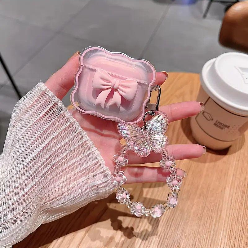Kryt na AirPods s mašličkou - Kreslené TPU púzdro (Materiál: TPU; Tvar: Prenosný, Polopriesvitný; Štýl: Kreslený; Výroba: Vstrekovanie; Kompatibilné modely: Apple)