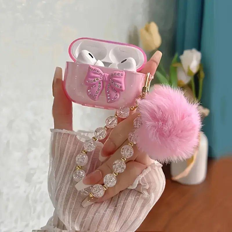 AirPods кейс с дизайн на панделка - мультяшен TPU калъф (Материал: TPU; Форма: преносим, полупрозрачен, всичко включено; Стил: Карикатура; Изработка: Инжекционно формоване; Подходящи модели: Apple)