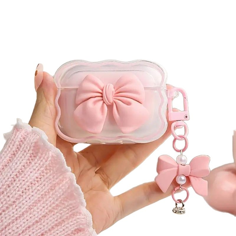 AirPods кейс с дизайн на панделка - мультяшен TPU калъф (Материал: TPU; Форма: преносим, полупрозрачен, всичко включено; Стил: Карикатура; Изработка: Инжекционно формоване; Подходящи модели: Apple)