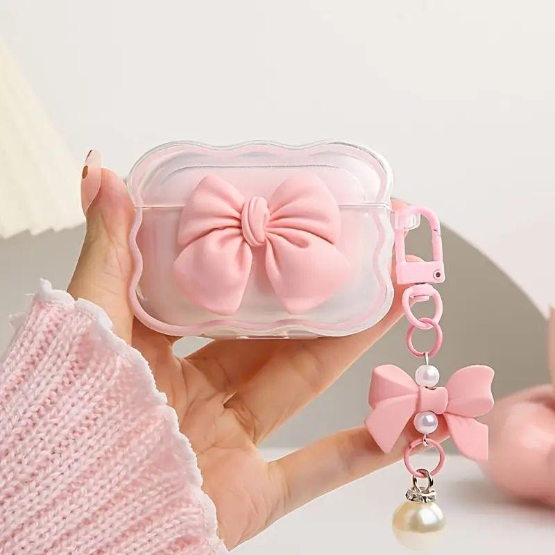 AirPods кейс с дизайн на панделка - мультяшен TPU калъф (Материал: TPU; Форма: преносим, полупрозрачен, всичко включено; Стил: Карикатура; Изработка: Инжекционно формоване; Подходящи модели: Apple)