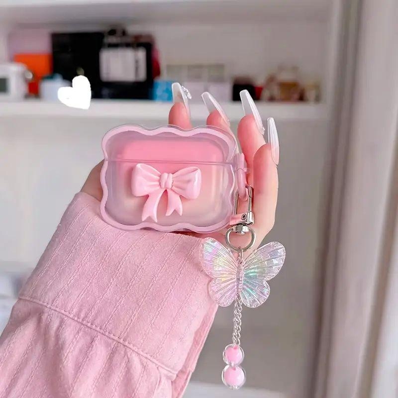 AirPods кейс с дизайн на панделка - мультяшен TPU калъф (Материал: TPU; Форма: преносим, полупрозрачен, всичко включено; Стил: Карикатура; Изработка: Инжекционно формоване; Подходящи модели: Apple)