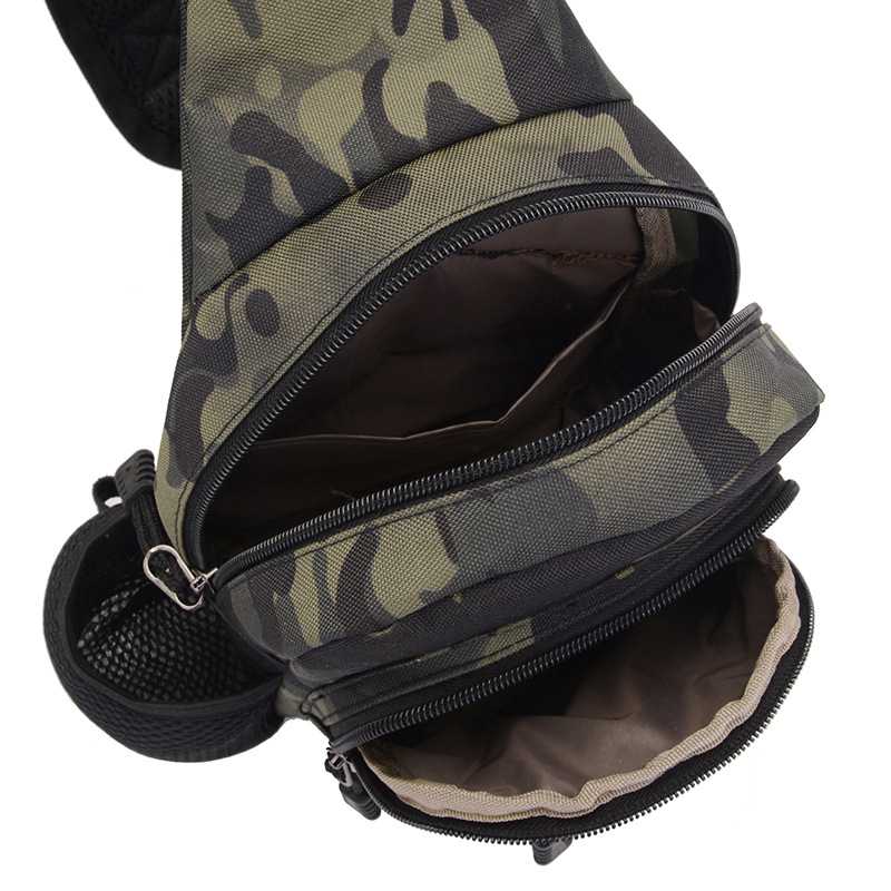 Muška kamuflažna taktička torba za prsa za vožnju biciklom i vanjske aktivnosti — Oxford tkanina, maskirani uzorak, prozračna, vodootporna, ultra lagana, poliester podstava