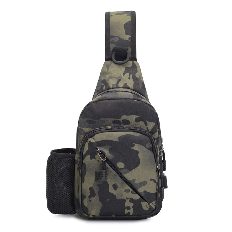 Muška kamuflažna taktička torba za prsa za vožnju biciklom i vanjske aktivnosti — Oxford tkanina, maskirani uzorak, prozračna, vodootporna, ultra lagana, poliester podstava